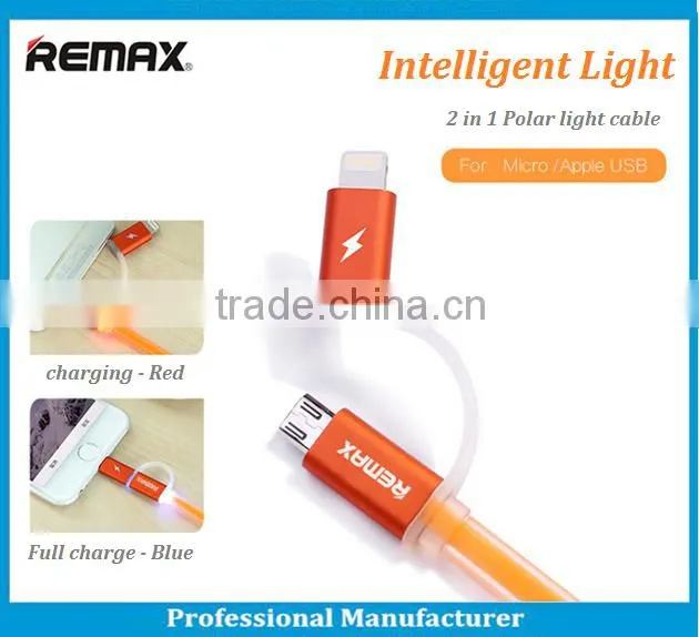 Colorful 2 in 1 usb cable with LED light data sync charging usb cable for android/iPhone
