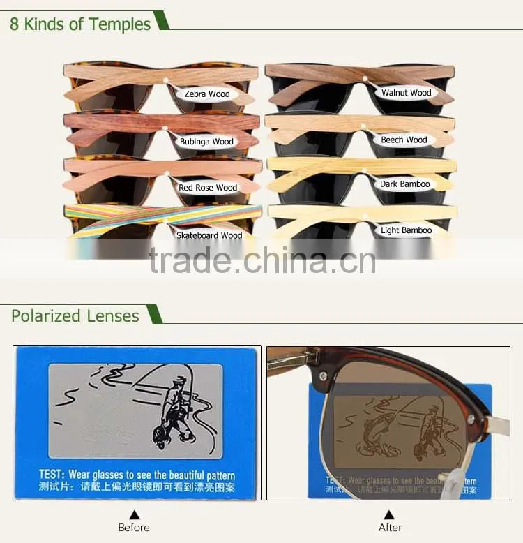 2015 OEM Bamboo Wooden Polarized Sunglasses Cheap Wholesale Sunglasses China Custom Logo Promotional Sunglasses Factory