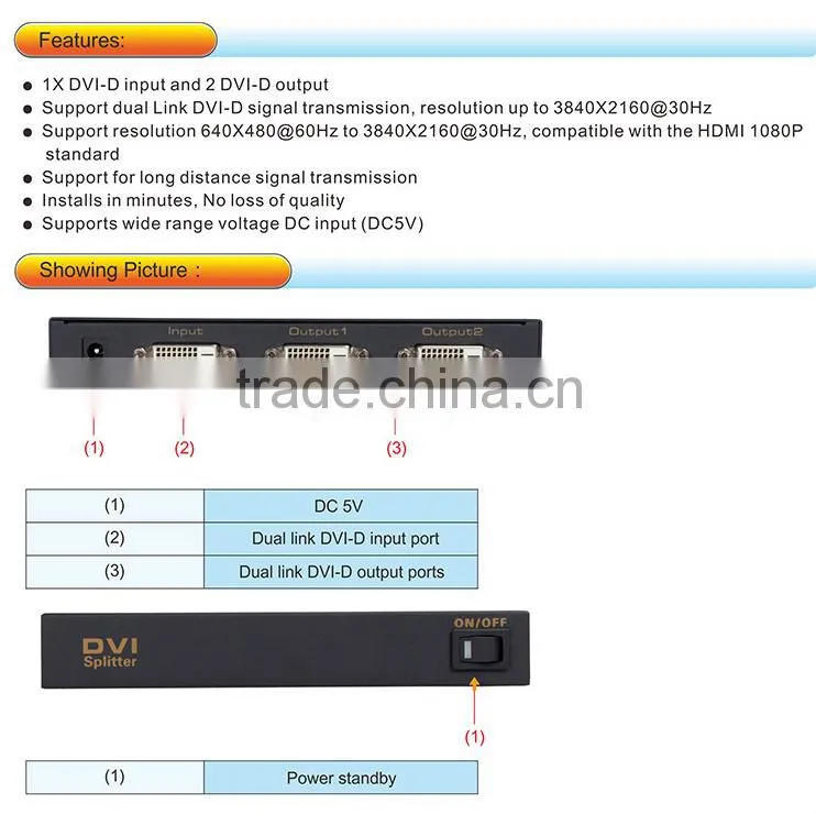 4 port DVI splitter 1X 4 (Dual-link)