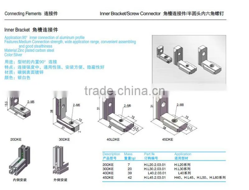 inside hidden corner bracket for v slot aluminum profiles