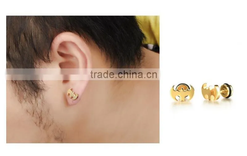 new 2016 latest design 316L stainless steel black plated batman earring for men