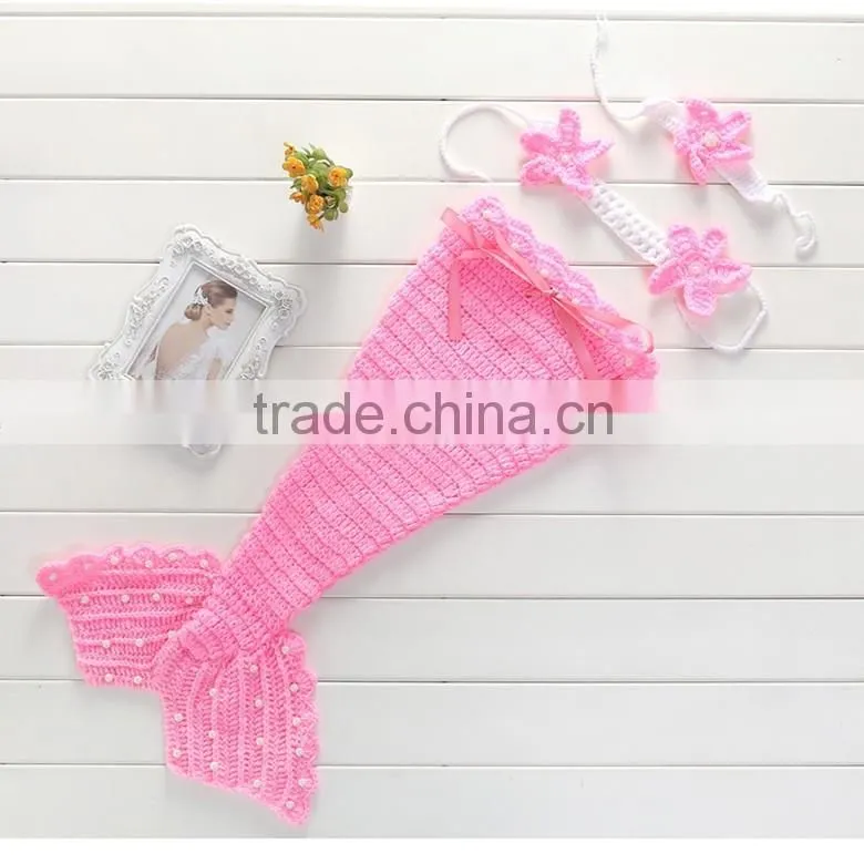 Knitting Cotton Wool Mermaid Outfit For Newborn Baby,Starfish Mermaid Photo Costume Set