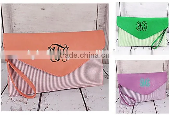 Monogrammed Seersucker Envelope Clutch and cross body purse, cross body clutch, purse, tablet case