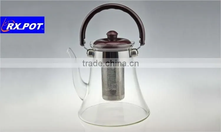 Custom professional heat resistant flower glass tea pot with tea strainer, borosilicate glass 1500p/800p