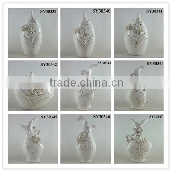 Decorative white ceramic and porcelain vases