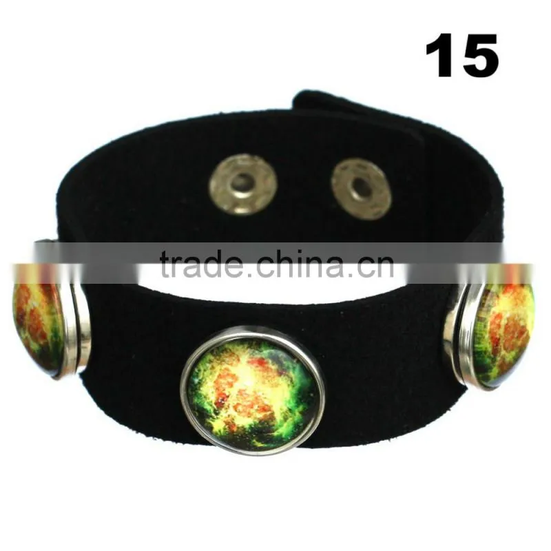 Wholesale Glass Nebula - Galaxy Space - Novelty Leather Metal Cuff Buttons Bangle Bracelet