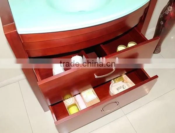 Glass Wash Basin Red Color wood Cabinet Solid wood Bathroom Furniture No.1004B
