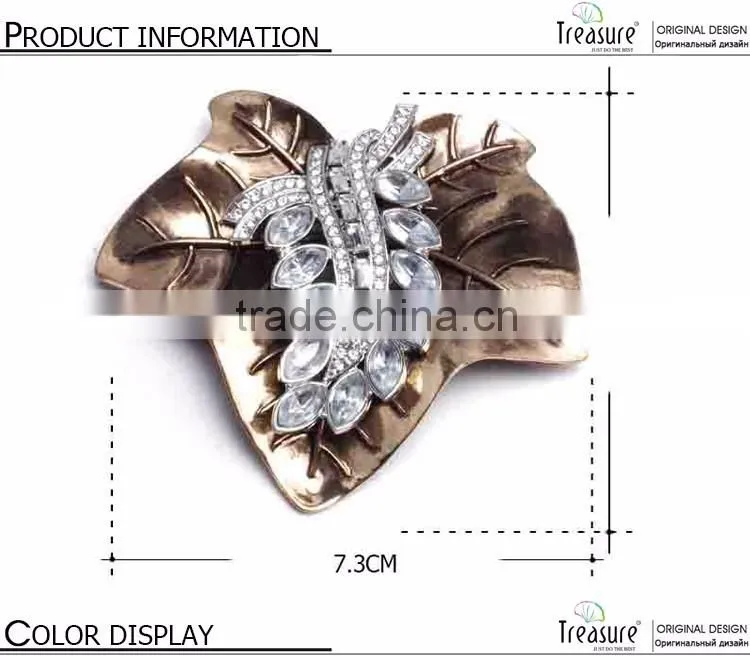 2015 wholesale Fashion new model hot selling maple shape rhinestone alloy brooch