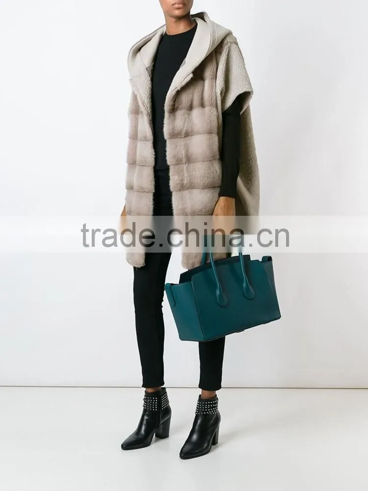 Vogue black modern fashion hooded women winter mink short sleeve fur coats