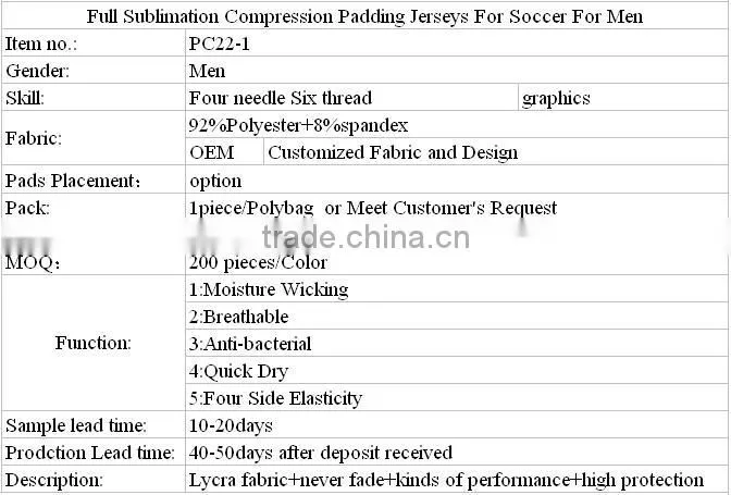 Sublimation Soccer Compression Padding Jerseys