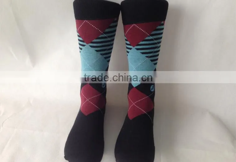 Oem Custom Design Classical Argyle Thick Combed Cotton Men Dress Socks