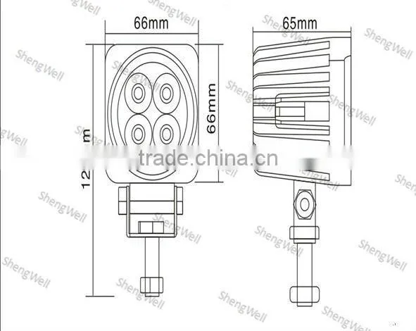 12W 9-32v IP67 Epistar led work light ShengWell auto factory Flood /Spot Beam car led work light offroad 12w led work light