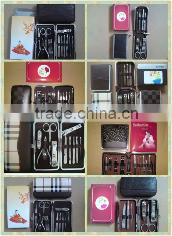 MRT-022 11pcs PU bag with colored box stainless steel kids manicure pedicure set