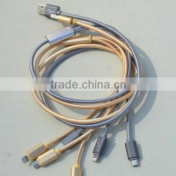 High quality universal zipper 3 in 1 usb charger cable for iPhone6 and android mobile phone data cable wholesale