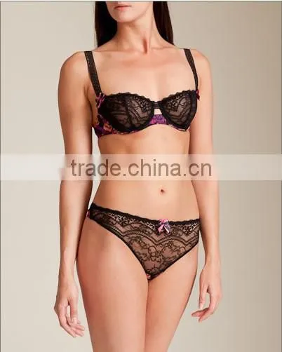 lace wide strap underlined women sexy bra panty set