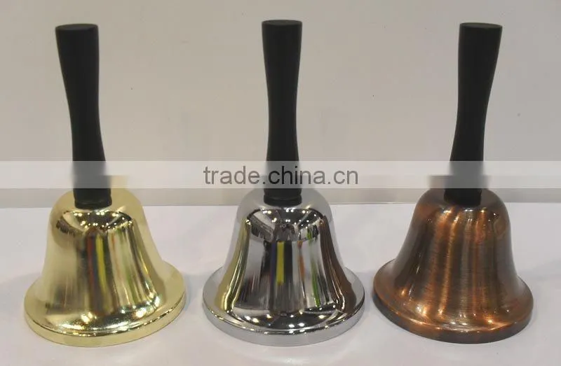 5'' metal hand bell with wooden handle A12-H02,Gold/silver plated or colorful painted,logo attached for promotion(E487)
