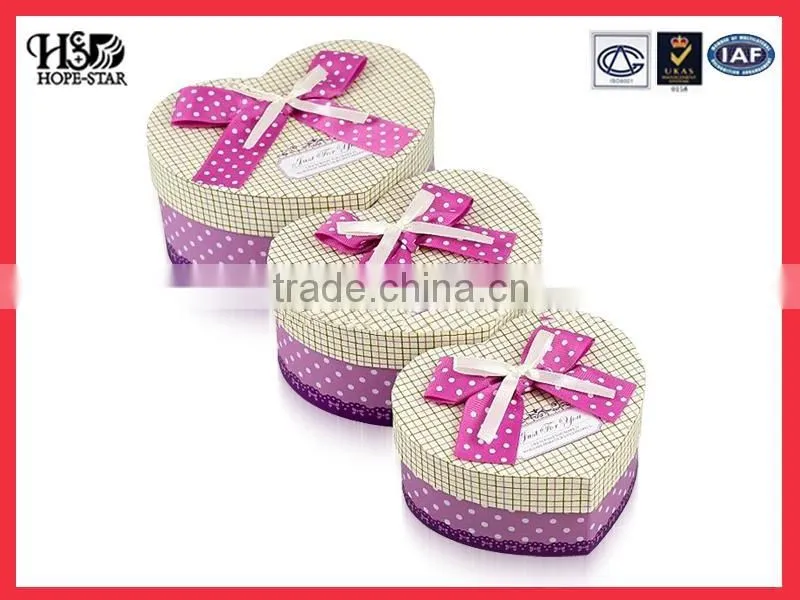 High quality Custom Printing Paper folding cosmetic box packaging, heart shaped gift box set with bowknot