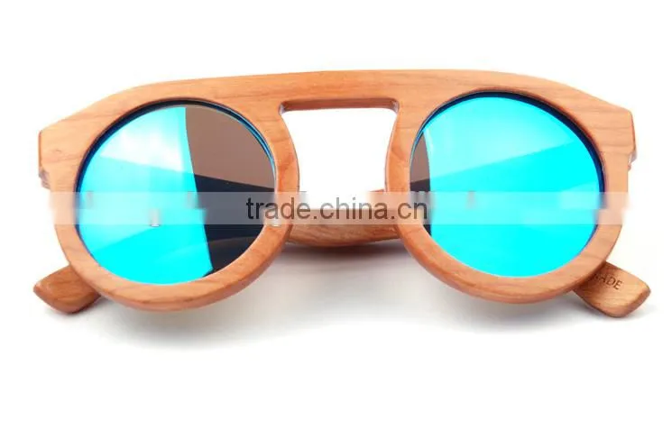 New style handmade natural bamboo wood round frame wooden sunglasses for women