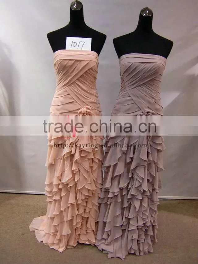Elegant ruffle chiffon long chiffon gown manufacturers in china