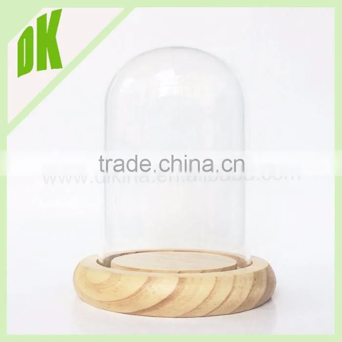2015 new Wooden Base with transparent Glass of flower Vase terrariums/display glass vase wooden base