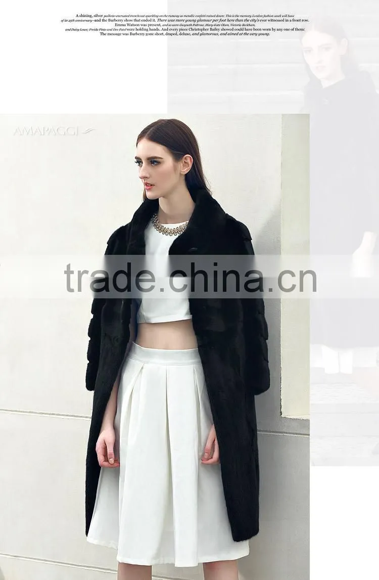 Factory sale long black natuarl mink fur women coat in China
