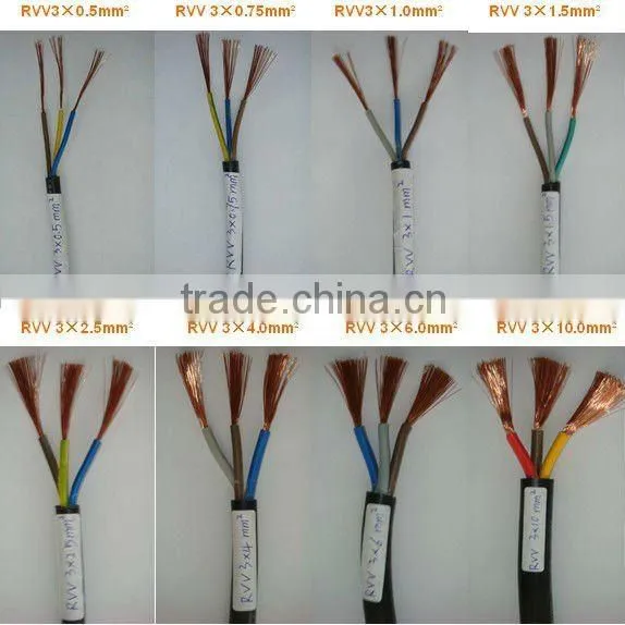 RVV electrical 3 core power cord 300/500V with copper PVC
