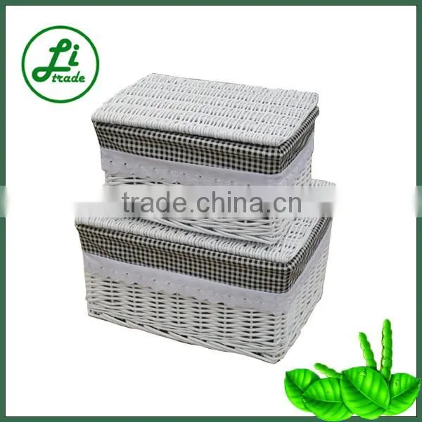 Set of 2 white wicker storage chest