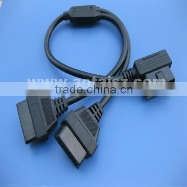 Black 16 Pin Male to Dual Female Y Shape OBD 2 Splitter Adapter Extension Cable