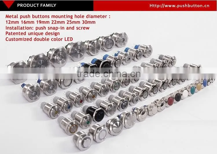 22mm flat round stainless steel 6v white blue red green 3v 5v 6v led light illuminated push button switch with pilot light