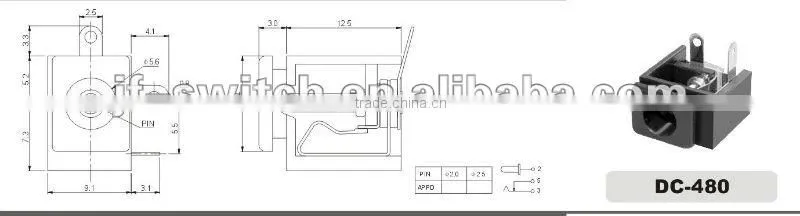 DC Jack PCB for SMT(dc-480), Mini DC Jack Connector Socket, Female DC Jack