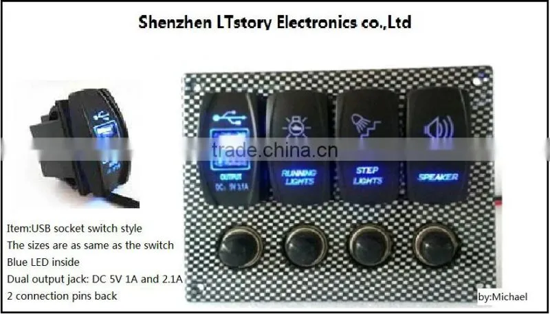 Car Marine DC12V 24V 36V Female USB Socket Carling Switch Style