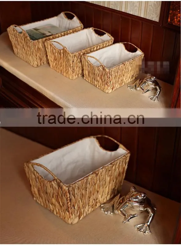new style wholesales handmade woven water hyacinth make straw storage baskets sundries