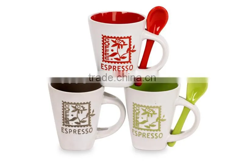 ceramic colorful round shape coffee mug with spoon