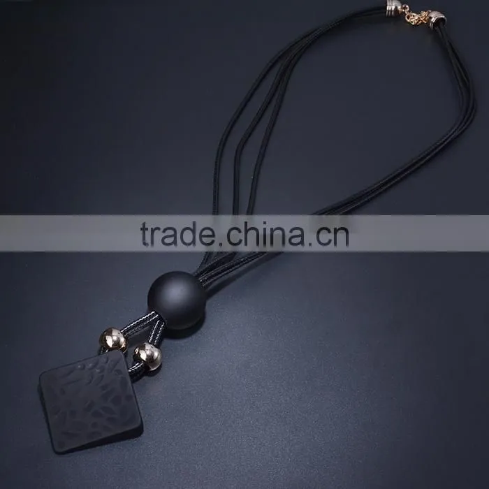 rubber rhombus pendant necklace large rubber bead pendant wax cord necklace simple geometric necklace for autumn garment