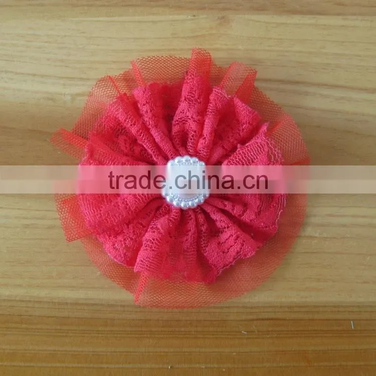 lace flower with pearl bead in center for kids hair accessories