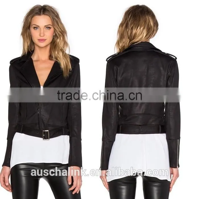 latest women black classic fashion moto jacket cheap price