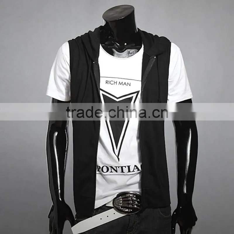blank Waistcoat Zipper Hoodies Sports Sweatshirt plain cotton gray black 2 Colors