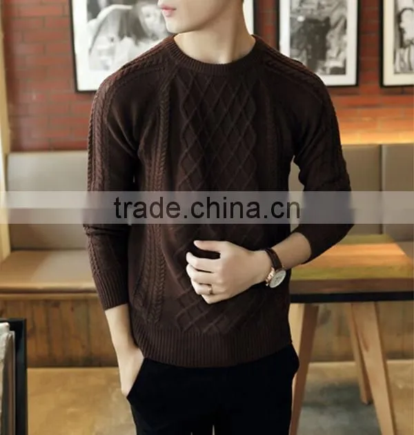 Crew neck men argyle pattern cable fancy sweater