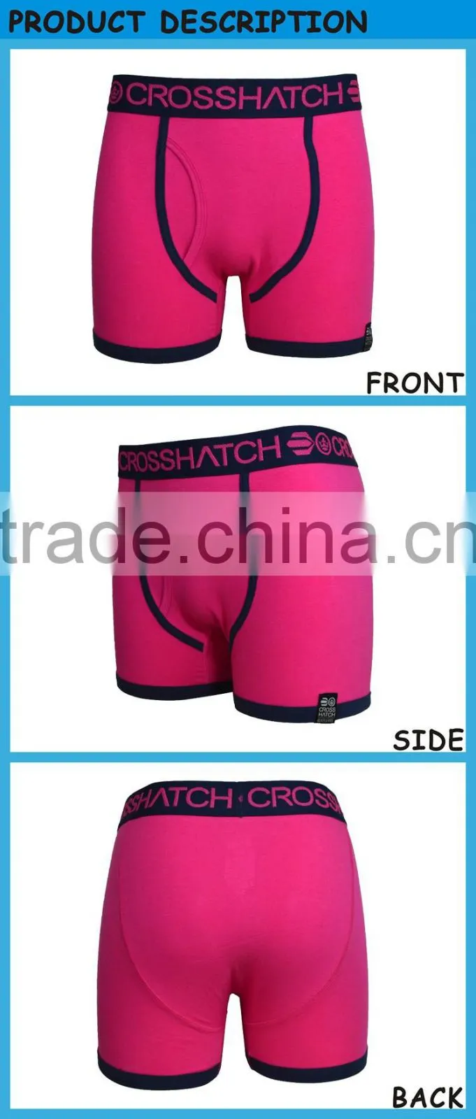 Fashion Newest 100% Cotton Pure Pink Color Boxer Shorts for Men
