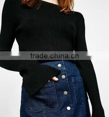 Runwaylover 128 New Design 2017 Ladies Fashion Knitted Flare Sleeve T-Shirt