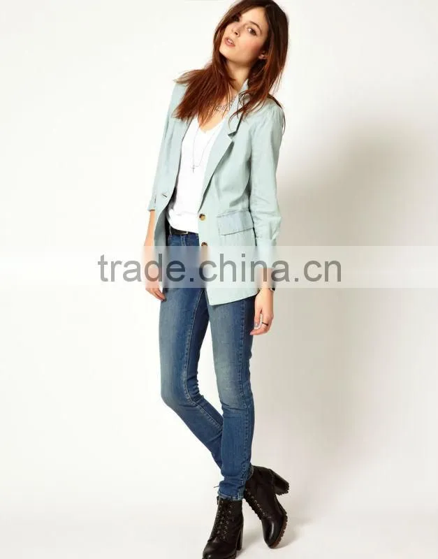 2014 Hot Chambray Blazer Women Fashion for Autumn