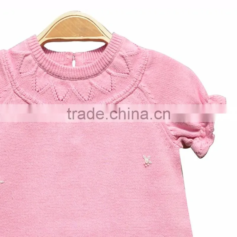 Round Neck Short Sleeve Cotton Knitting Girl Dress