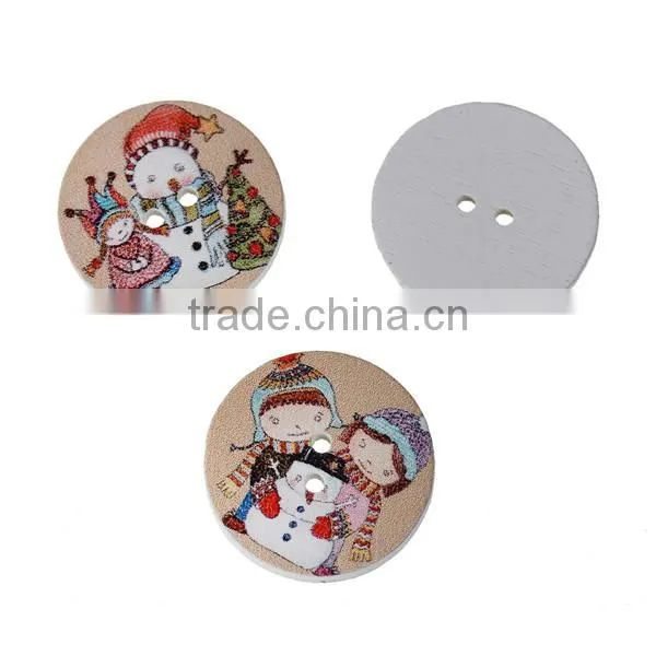 Wood Sewing Buttons Scrapbooking 2 Holes Round At Random Christmas Snowman Pattern