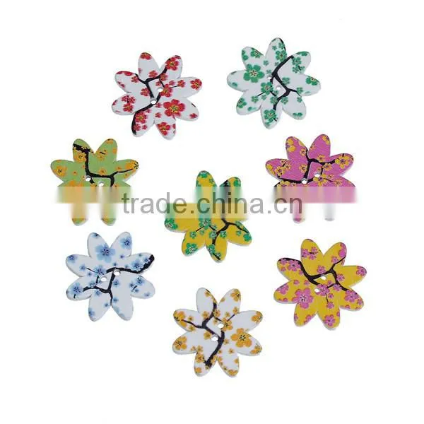 Wood Sewing Buttons Scrapbooking 2 Holes Flower At Random