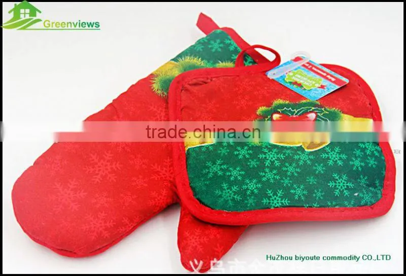 Christmas style cotton kitchen oven glove kitchen printed cotton insulation pad two-piece insulation gloves GVJMX01
