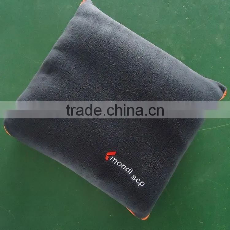 dark blue 2 in 1 with customized logo zip up cushion blanket