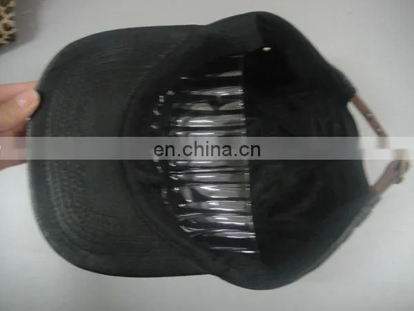 hot sale black custom leather trap leather 5 panel cap