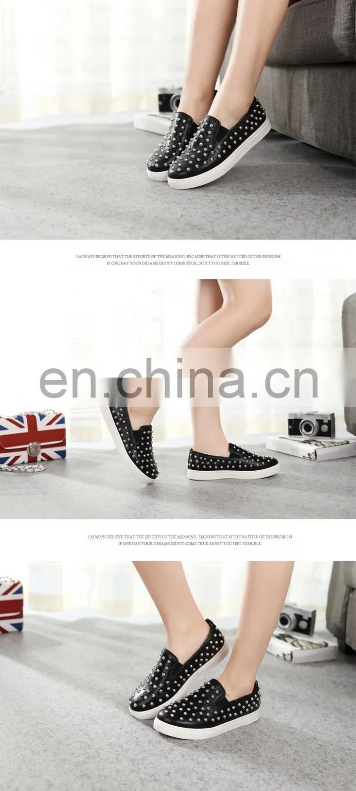Wholesale women slip on loafer shoes flat casual shoes with rivet