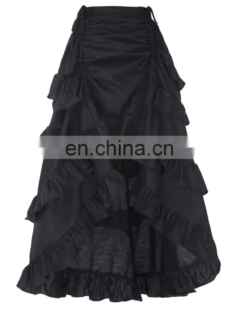 Belle Poque Retro Vintage Gothic Womens Costume Cotton Black High Low Skirt BP000222-1
