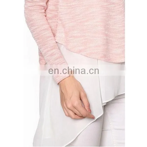 Muslim Layered Dip Hem Long Sleeve Sweater Blouse for women islamic clothing